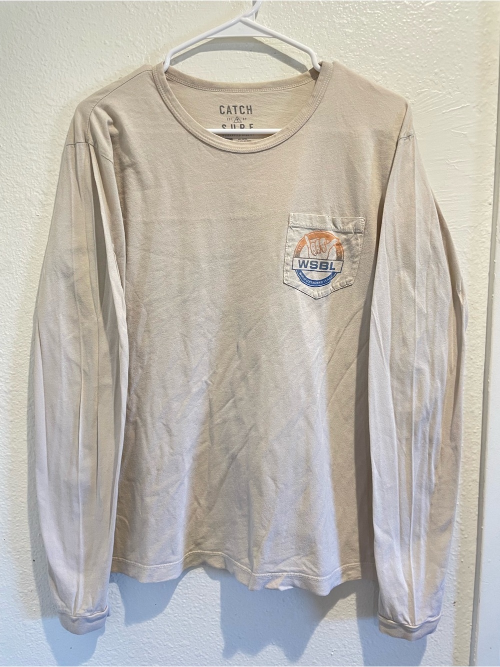 Catch Surf WSBL Long Sleeve Double Sided Graphic Pocket Tee Tan Men’s Small